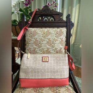 Anne Klein Shoulder Bag or Crossbody Purse with Matching Wallet Deep Coral Beige